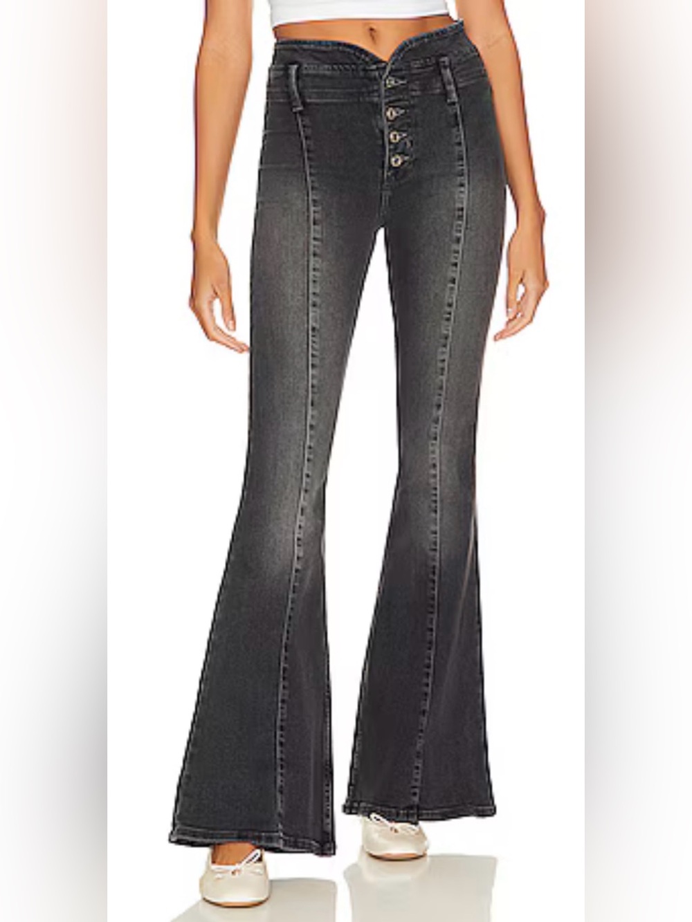 Free People We The Free Jayde Flare Jeans Black Button Fly Bell Bottom Size 29